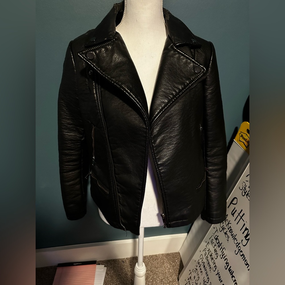 Faux leather motorcycle jacket